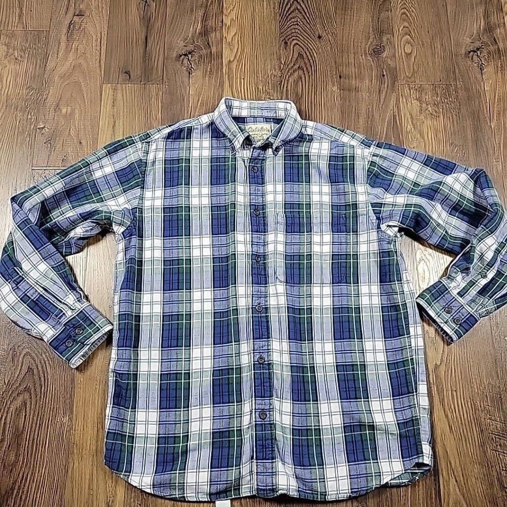 Cabelas Shirt Mens Medium Long Sleeve Button Front Pocket Outdoors Plaid FLAW